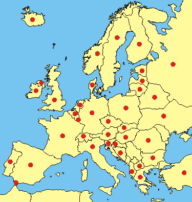 European Map - Clicking the red dots for choice of a Country or choice the text-links outside the map European Map - Clicking the red dots for choice of a Country or choice the text-links outside the map